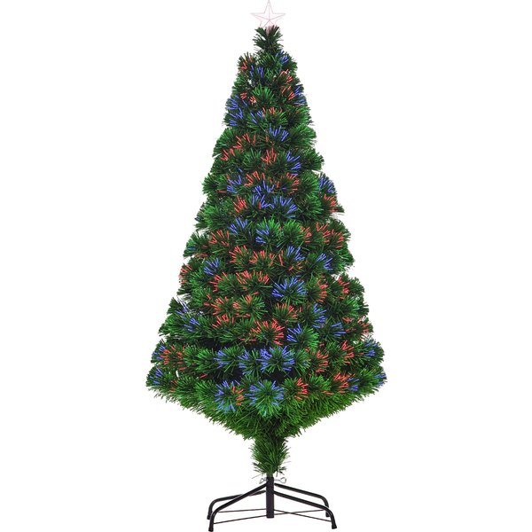 Homcom Sapin De NoëL Artificiel Lumineux 150H Cm Fibre Optique Multicolore + Support Pied 180 Branches éToile Sommet Brillante Vert-image