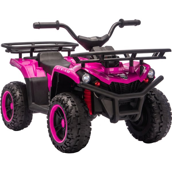 AIYAPLAY 12V Kids Electric Quad Bike, Ride on ATV with Dual Motors, Soft Start, Storage, Music, Lights for 3-8 Years, Pink