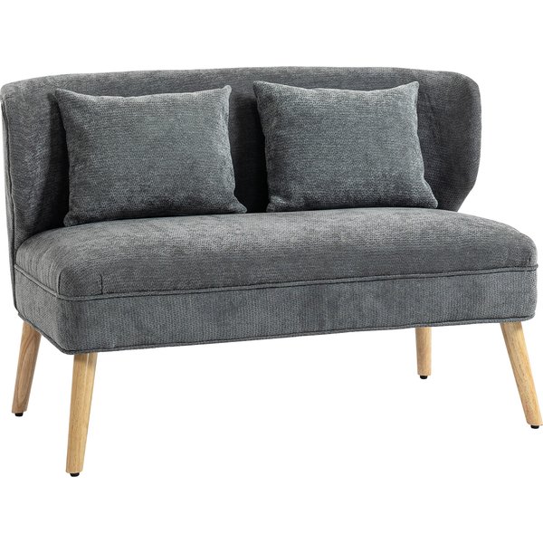HOMCOM Sofa 2 Sitzer kleine Couch mit Flügelrücken, 2 Wurfkissen, 117 cm Dick Gepolstert Doppelsofa Modern Polstersofa mit Holzbeine für kleine Räume, Wohnzimmer, Schlafzimmer, Grau Aosom