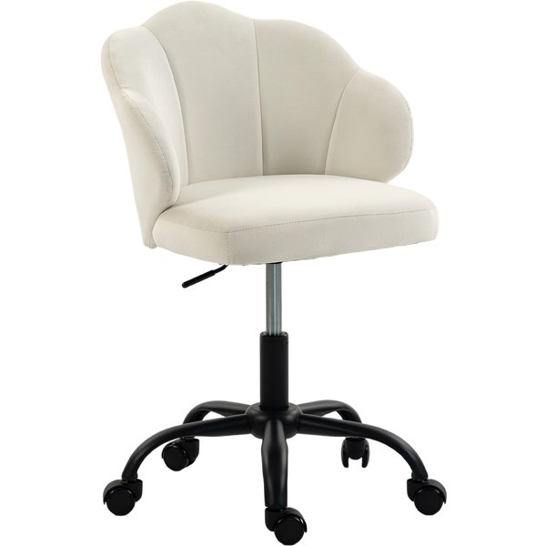 Homcom Chaise Bureau En Velours, Chaise Coiffeuse Avec Dossier En PéTale, Hauteur RéGlable, Fonction Bascule, CrèMe-image