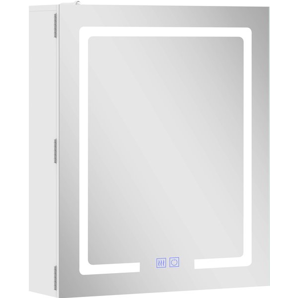 HOMCOM Spiegelschrank Bad mit Beleuchtung Badezimmerschrank mit Spiegel 50 x 15 x 60 cm Badschrank mit verstellbarem Regal, Glastür, 3 Farbtemperaturen, Anti-Beschlag, Hängeschrank Wandschrank, Weiß Aosom