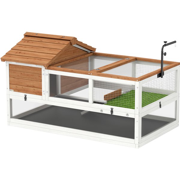 PawHut Schildkrötenhaus aus Holz Schildkrötengehege mit Zwei Haupthäusern aufklappbarem Oberseite Lampenhalter, Outdoor Reptilienkäfig Terrarium für Schildkröten Reptilien 116 x 70,5 x 69,5cm Orange Aosom
