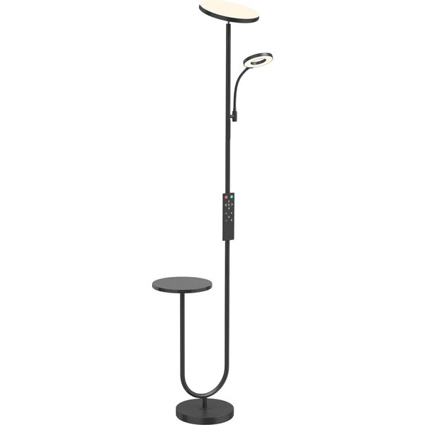 Homcom Lampadaire LED Dimmable 42W 4840LM Liseuse RéGlable Et Tablette Lampadaire Sur Pied Salon 2700K-6000K TéLéCommande Noir-image