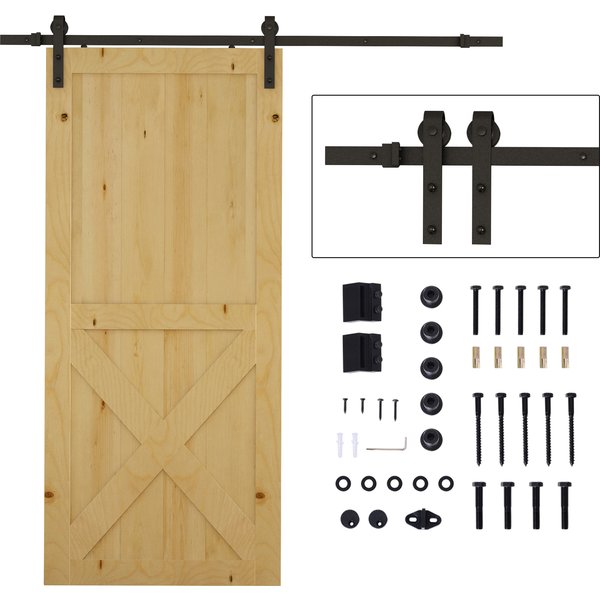 HOMCOM Schiebetüren-Beschlagsatz 200 cm Komplett-Set mit Schienen, Rollen, Schienenstopper, Set Türschrauben, Schiebetürsystem aus Kohlenstoffstahl Schwarz Aosom