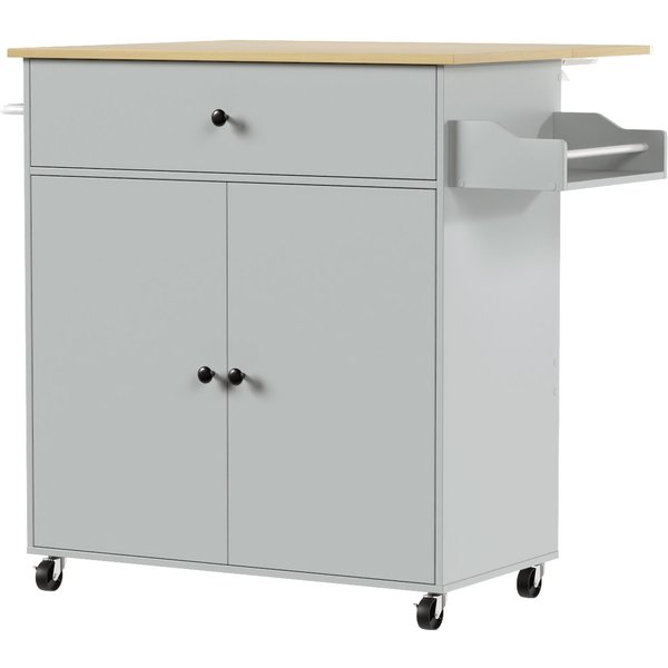 HOMCOM Kitchen Island with Drop Leaf, Rolling Kitchen Storage Trolley on Wheels with Drawer, Spice Rack and Towel Rack, Grey