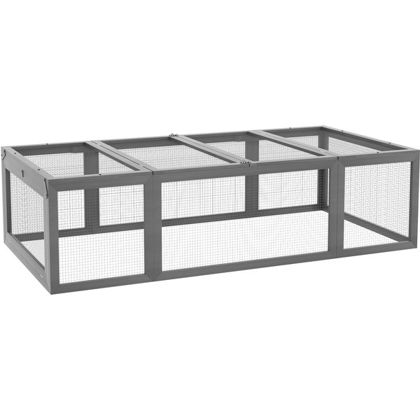 PawHut Hasenstall Kaninchenstall aus Tannenholz Winterfest Hasenkäfig mit aufklappbar Dach 180x90x48 cm Kaninchenkäfig Outdoor Kleintierstall für Kleintiere Hasen Kaninchen Meerschweinchen Grau Aosom