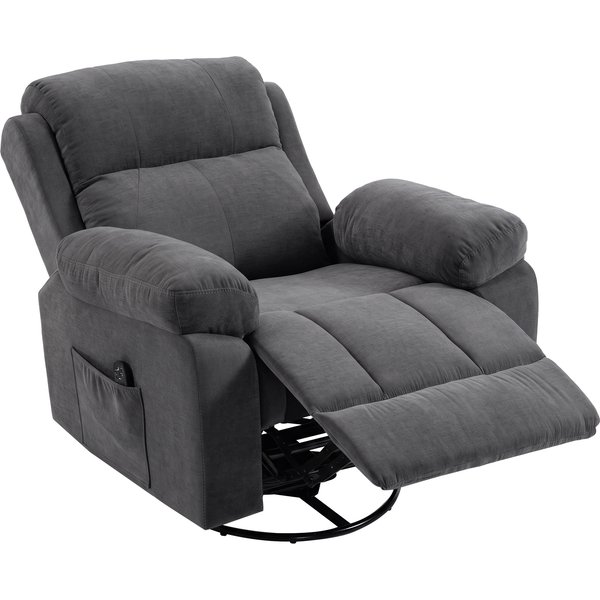 Homcom Fauteuil Relax Fauteuil TV Fauteuil Massant Pivotant 360° Avec Chaleur, Massage, Effet Chenille, Gris Foncé-image