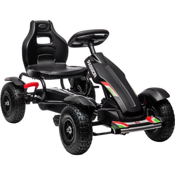 HOMCOM GoKart, Tretfahrzeug, Tretauto mit Handbremsen, Kinderfahrzeug mit verstellbarem Sitz, Pedal, Kettcar für 5-12 Jahre, Schwarz Aosom