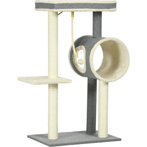 PawHut Kratzbaum 104 cm Katzenbaum mit Katzenhöhle, Katzenkratzbaum mit Spielball, Katzenbaum mit 2 Liegeflächen, Kletterbaum für Katzen bis 5 kg, Katzenmöbel, Sisal, Grau Aosom