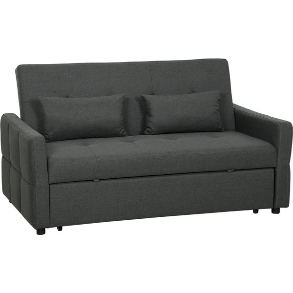 Homcom Canapé Convertible 2 Places 3 En 1, Canapé-Lit Clic Clac 160 Cm, Dossier RéGlable, Assise Large, 2 Oreillers, Gris Foncé-image