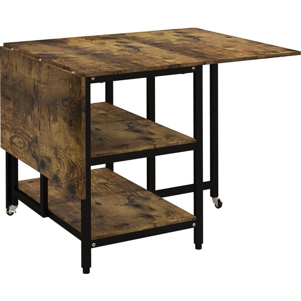 HOMCOM Klapptisch Esstisch Rollen 140x80cm 2-6 Personen 2 Ablagen Rustikal-Braun Stahl Aosom