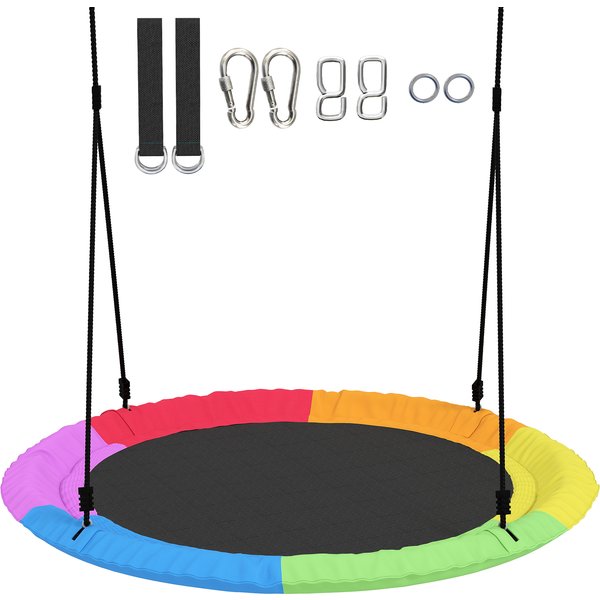 AIYAPLAY Nestschaukel Höhenverstellbar Hängeschaukel Ø 100 cm bis zu 300kg Gartenschaukel mit verstellbaren Seilen, Tellerschaukel für Kinder & Erwachsene, für Outdoor & Indoor, Mehrfarbig Aosom