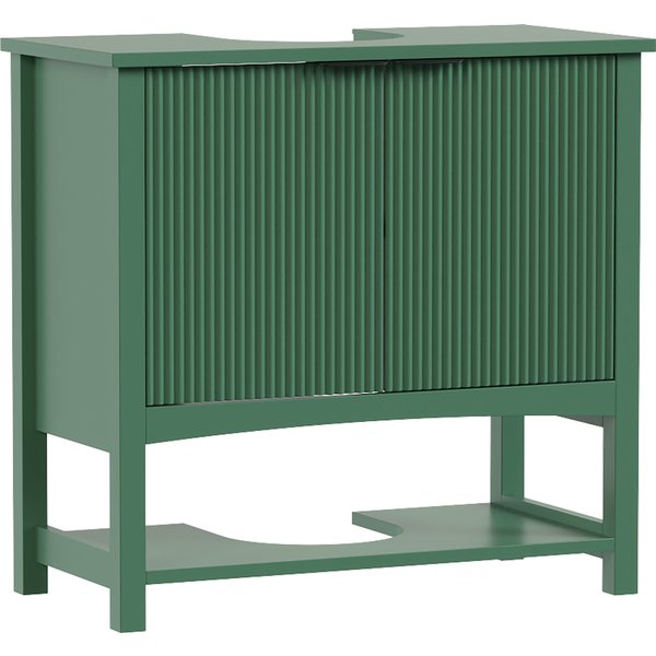 HOMCOM Unterschrank fürs Badezimmer mit wellenförmiger Front, 2 Türen, offenes Fach unten, modern und platzsparend, für Waschbecken mit oder ohne Säule, 65x32x62 cm, Dunkelgrün Aosom