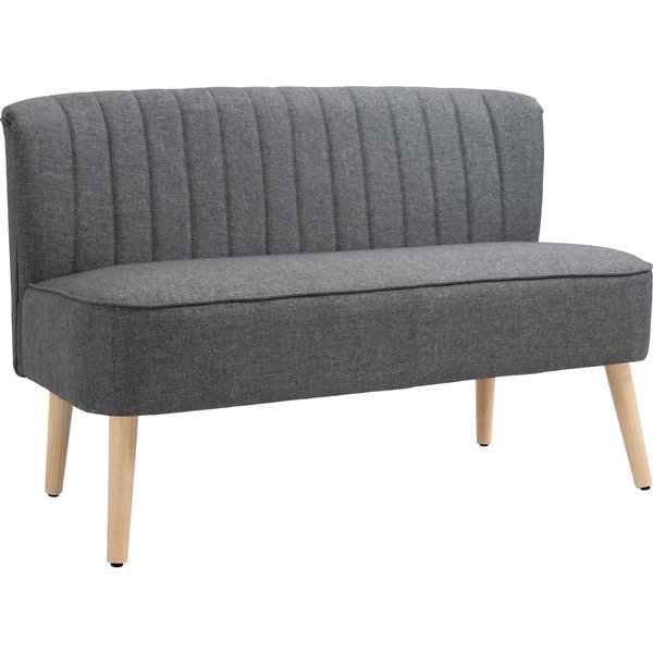 Homcom Canapé 2 Places, Canapé Rembourré Effet Lin, Cadre En Bois, Pour Salon Chambre, 117 Cm, Gris-image
