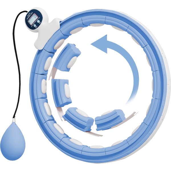 SPORTNOW Smart Weighted Hula Hoop, Massage Hula Ring w/ 16 Detachable Knots, 360° Auto-Rotating Ball, Digital Counter Light Blue