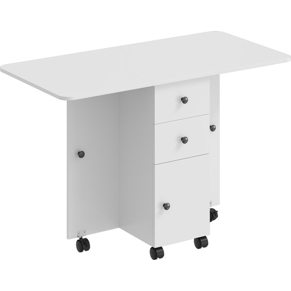 Homcom Table à Manger Pliante, Table De Cuisine Mobile Avec Tiroirs Et Armoire, Blanc-image