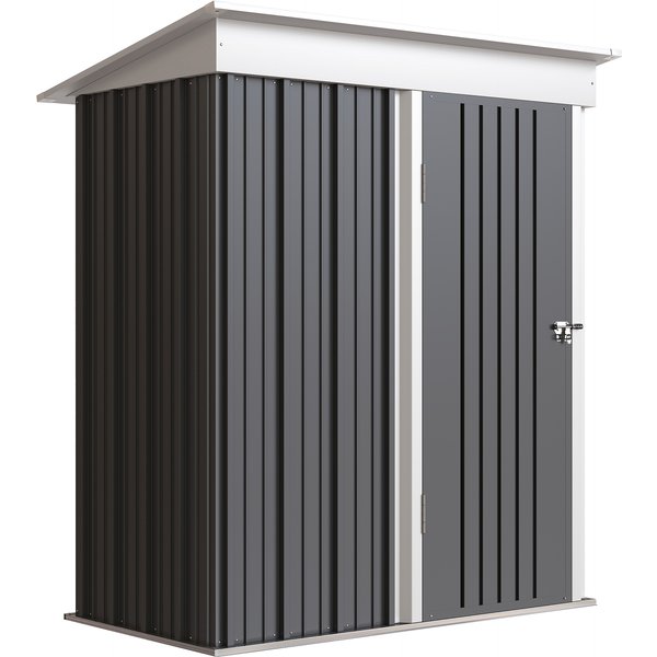 Outsunny Small Metal Storage Sheds, Lean-to Shed for Motor Bike, with Adjustable Shelf, Lock and Gloves, 5x6, Outdoor, Dark Grey Aosom UK