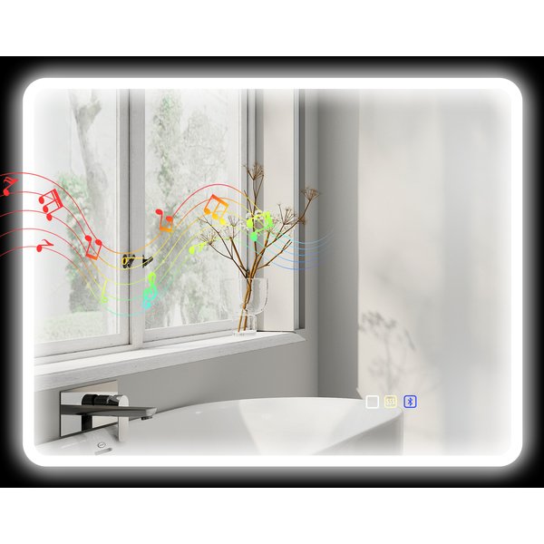 Homcom Miroir Salle De Bain Led Bluetooth 70 X 90 Cm Interrupteur Tactile LumièRe RéGlable 3 Couleurs Anti-BuéE MéMoire Argent-image