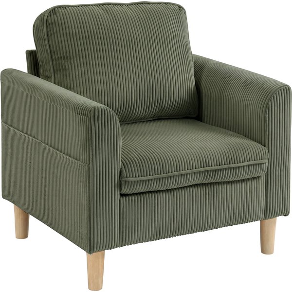 Homcom Fauteuil De Salon En Velours CôTelé, Canapé 1 Place Rembourré Avec Assise Large Et Coussin à Ressorts, 83X74X87Cm, Vert-image