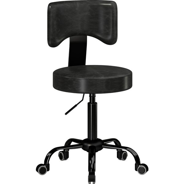 HOMCOM Rollhocker, höhenverstellbarer Salonstuhl aus PU-Leder mit Polstersitz und Rückenlehne, Drehbarer Beautyhocker auf Rollen, Schwarz Aosom
