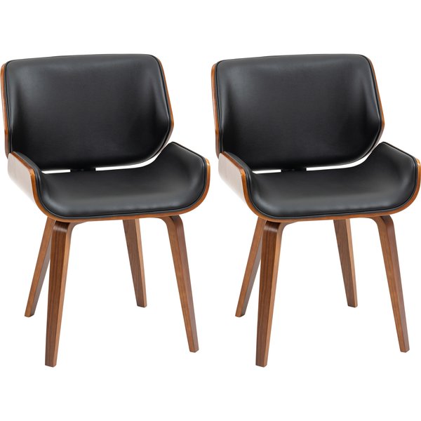 HOMCOM Esszimmerstühle 2er Set Küchenstuhl mit Rückenlehne, Stühle mit Holzbeine, Vintage Polsterstuhl für Esszimmer, Esstisch, Kunstleder, Schwarz Aosom