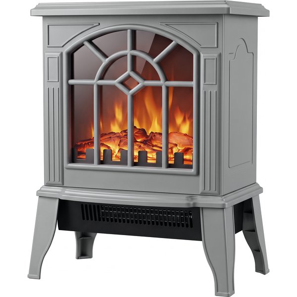 HOMCOM Freestanding Electric Fireplace, Electric Log Burner w/ LED Flame Effect, Overheating Safety System, 1000W/2000W, Grey