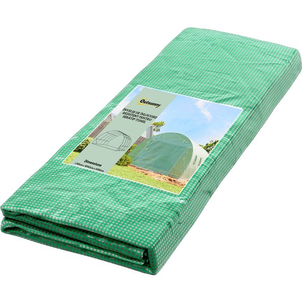 Outsunny Gewächshausfolie 3 x 4 m, wasserdicht Polyethylenfolie mit Rolltür, 8 Fenster, UV Schutz, Reißfest Gartenfolie Abdeckplane für Folientunnel Gartenarbeit, Tunnelfolie für Außenbereich Grün Aosom