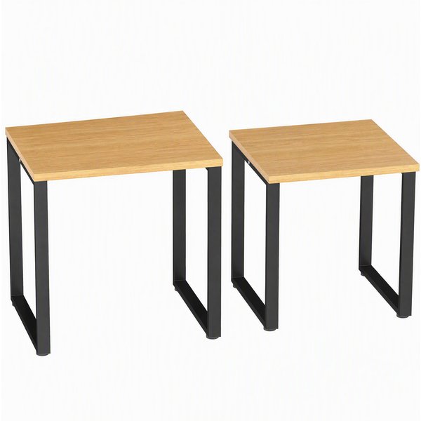 HOMCOM Couchtisch 2er Set Wohnzimmertisch mit Metallrahmen, Satztisch Kaffeetisch Beistelltisch für Wohnzimmer, Schlafzimmer, Balkon Natur Aosom