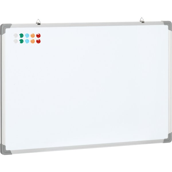Homcom Tableau Blanc MagnéTique Mural Cadre Aluminium 90 X 60 Cm Avec 4 Feutres, 1 Effaceur Et 10 Aimants Dim. 90L X 60H Cm-image