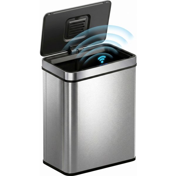 Homcom Poubelle à Capteur 50 L Avec Couvercle à Fermeture Douce, Poubelle De Cuisine Automatique En Acier Inoxydable, Argenté-image