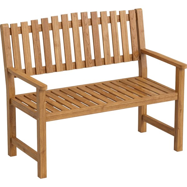 Outsunny Banc De Jardin 2 Places RéSistant Aux IntempéRies, Banc En Bois Design à Lattes, Accoudoirs, Capacité Jusqu'à 320 Kg, 112 X 64 X 92 Cm Bois Naturel-image