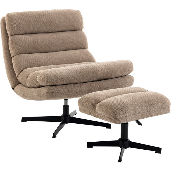 Homcom Fauteuil De Salon Avec Repose-Pied RéGlable, Rotation 360°, Fauteuil D'appoint Capitonné En Lin, Assise Large, Marron-image