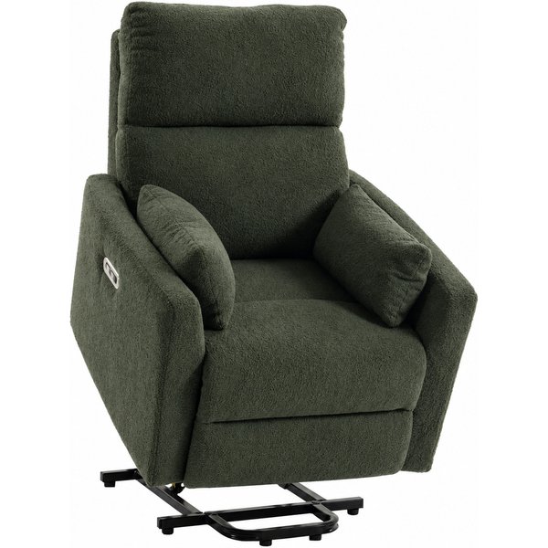 HOMCOM Relaxsessel Elektrisch Fernsehsessel mit Aufstehhilfe, Vibrationsmassage, Wärme, TV-Sessel mit Liegefunktion, USB, Fernbedienung, Ruhesessel mit Teddyfleece-Optik, Kissen Dunkelgrün Aosom