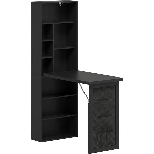 HOMCOM Klappbarer Schreibtisch mit Regal, verstellbares Regal und Organisations-Tasche, moderner Computertisch für kleine Räume, Arbeitszimmer, Home Office, 98x51x153 cm, Schwarz Aosom