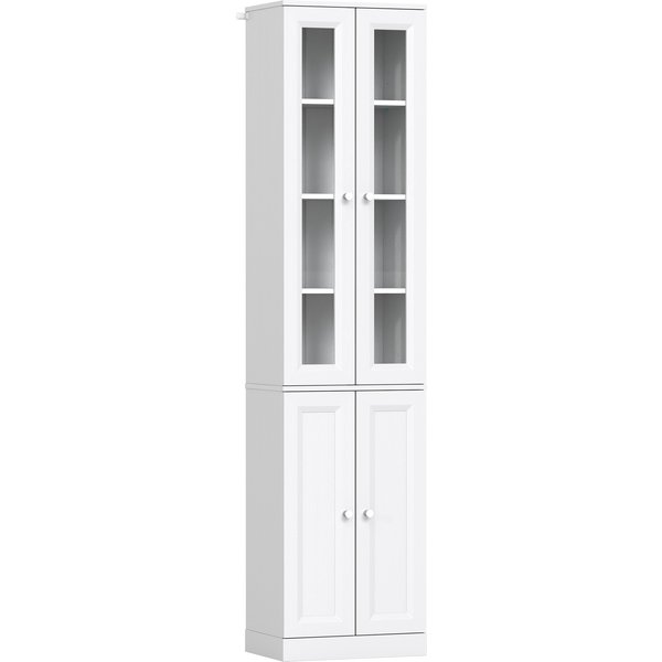 Homcom Meuble De Salle De Bain 6 Niveaux, Meuble De Rangement Avec 4 Portes à Fermeture Douce Et ÉTagèRes RéGlables, Blanc-image