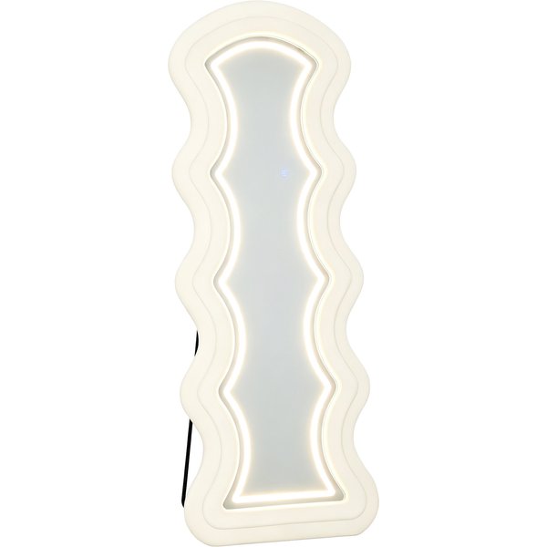 Homcom Miroir Pleine Longueur Ondulé 160 X 60 Cm, LED 3 Couleurs, Cadre Effet Velours, Verre Trempé Hd, CrèMe-image