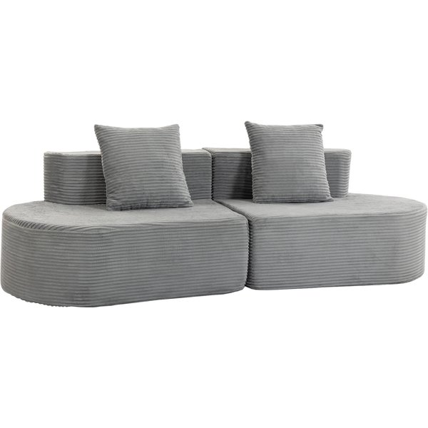 Homcom Canapé Modulaire 3 Places, Assise Large Et Profonde, Avec Ressorts EnsachéS, En Velours CôTelé, Gris Clair-image