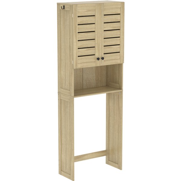 Homcom Meuble WC Dessus De Toilette/Machine à Laver Avec Placard à Porte Double, Portes à Persiennes, 67X31,5X190Cm, ChêNe-image