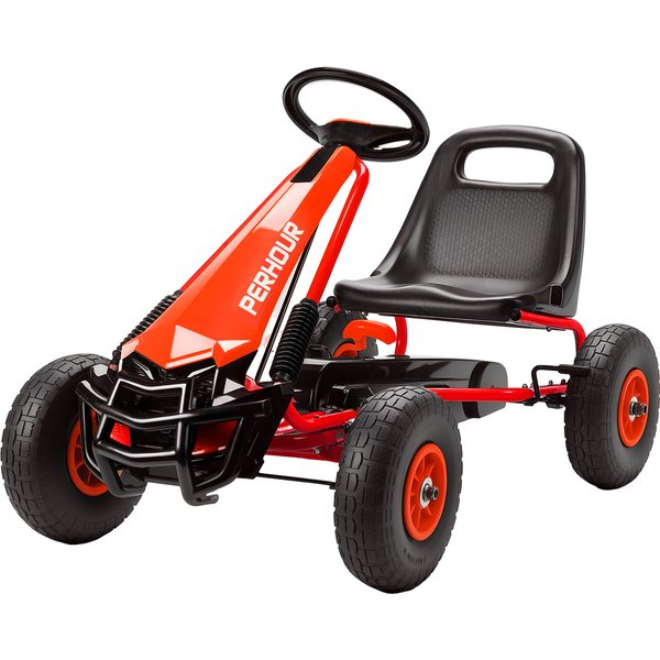 Aiyaplay Kart à PéDales Go-Kart Pour Enfants SièGe RéGlable Pneus Eva Embrayage Manuel Et Frein 110 X 61 X 62 Cm Rouge-image