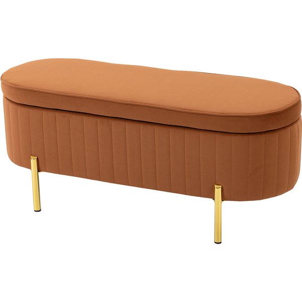 HOMCOM Truhenbank Oval 72L Geripptes Design mit Aufklappbarem Deckel, Gepolsterte Sitzfläche, Bettbank Pouf Truhenbank in Samt, Kiefernholzgestell, 108x44x43.5cm, Braun Aosom