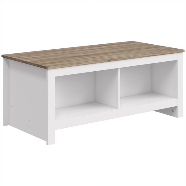 Homcom Table Basse Rectangulaire, Table De Salon Moderne Avec 4 Compartiments Ouverts, 110 X 55 X 45,5 Cm, ChêNe Et Blanc-image