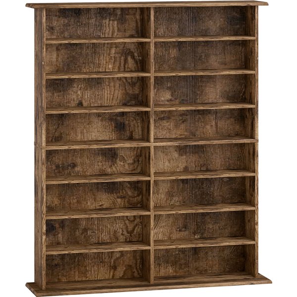 HOMCOM 16-Compartment Media Shelf - Rustic Brown
