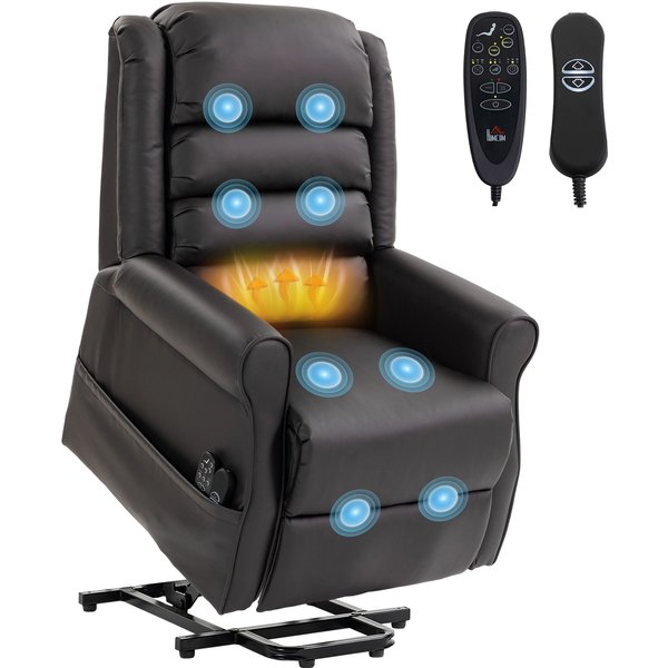HOMCOM Relaxsessel Fernsehsessel Elektrischer Massagesessel mit Massage-, Wärmefunktion, Federkern, USB, Fernbedienung, aus braunem PU-Leder für Senioren Aosom