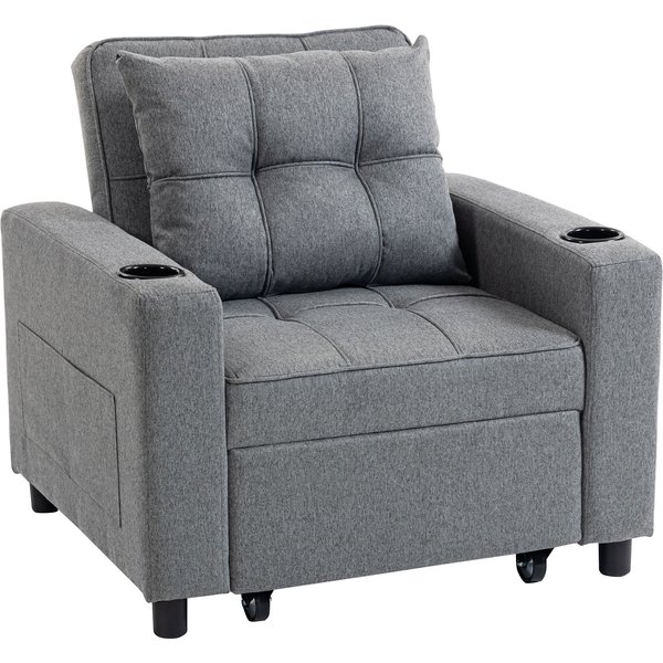 HOMCOM 3-in-1 Single Sofa Bed, Convertible Sleeper Chair Bed - Dark Grey