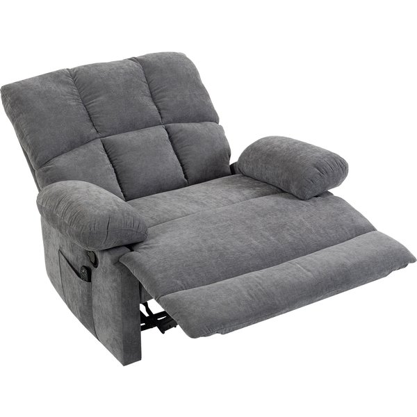 HOMCOM Relaxsessel Extra Breiter Fernsehsessel mit Wärme und Vibrationsmassage Massagesessel mit Liegefunktion, Tiefer Sitz, Chenille-Optik, Seitentasche, TV-Sessel bis 150kg, Grau Aosom