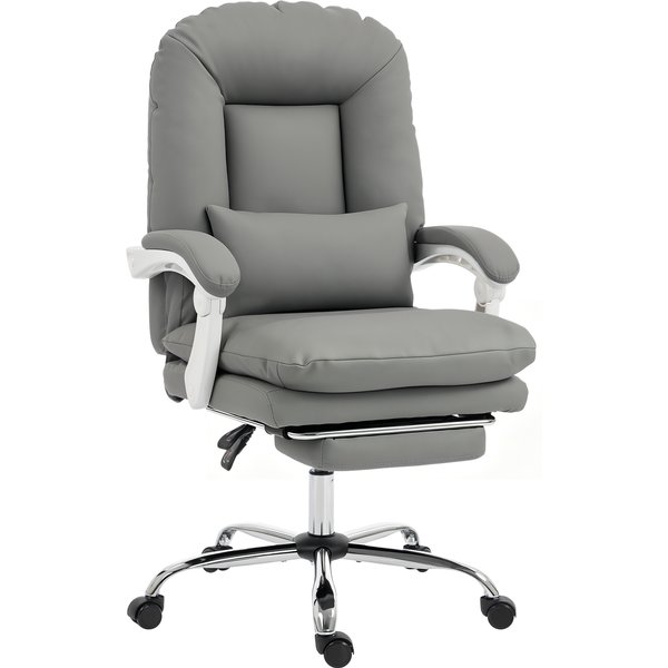 HOMCOM Ergonomic Executive Office Chair, Velvet Reclining Desk Chair with Lumbar Support, Footrest, Plush Thick Cushion, Grey