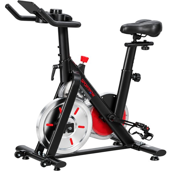 SPORTNOW Heimtrainer für Zuhause mit Bluetooth-App, magnetischer Widerstand, leiser Trainer mit LCD-Display, Schwungrad, verstellbarer Sitz und Lenker, Rollen, Handyhalter, Flaschenhalter Aosom