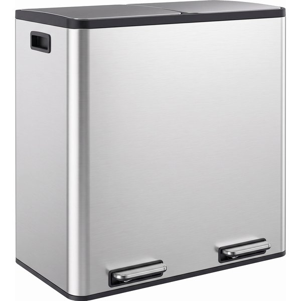 Homcom Poubelle à Double Compartiment 2 X 30 L, Poubelle De Cuisine à PéDale En Acier Inoxydable, Argenté-image