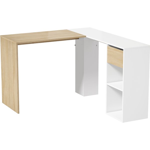 HOMCOM Eckschreibtisch mit Schublade und 2 Ablagen, 120x110 cm, L-förmiger Schreibtisch mit Stauraum, Computertisch für Home-Office, Arbeitszimmer, Weiß und Natur Aosom