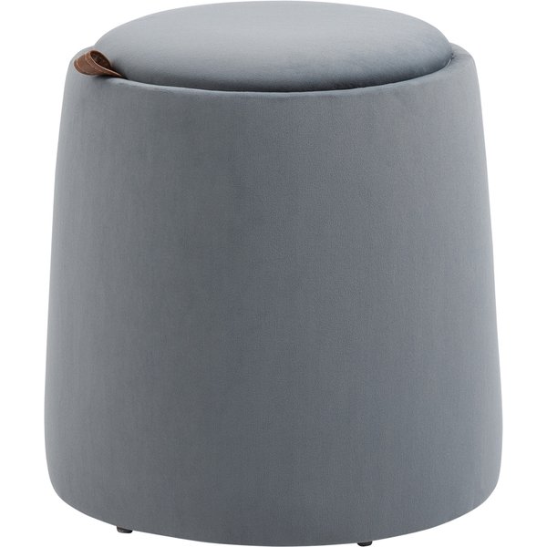 Homcom Pouf Coffre Rangement, Pouf Repose-Pieds En Tissu Velours Givré, Couvercle RéVersible, Ø 44 X 47,5 Cm, Gris-image